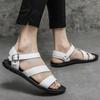 Herren Römersandalen Schwarz Weiß Leder Gladiator Sandalen Outdoor Sommer Offene Zehen Strandschuhe