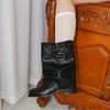 Cowhide Version~ Retro Old Belt Buckle Thick Heel Pile Boots Women's 2025 New Spice Girl Thick Heel High Trousers Boots