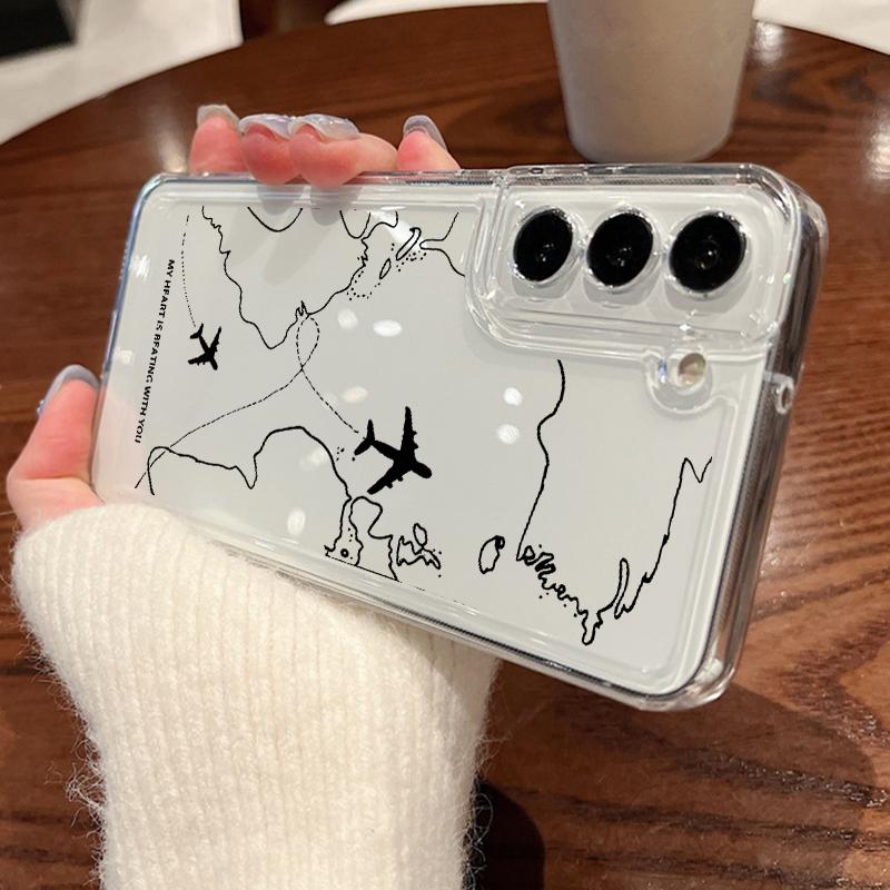 Astronaut Aircraft Route Phone Case For Samsung Galaxy S25 S23 S24 S22 Ultra Plus Soft Cover For Galaxy S24+ S23+ S25+ Shell