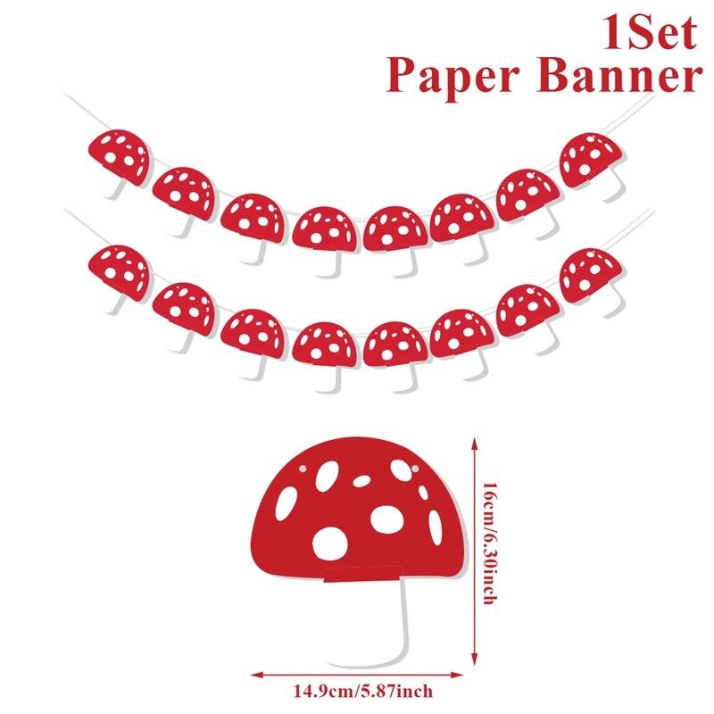 Mushroom Garland - Red Mushroom Pompom Banner, Woodland Party Decoration, Mushroom Theme Birthday Decoration