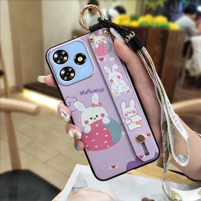 Dirt-resistant Wristband Phone Case For ZTE Blade A73 4G/V50 Smart Anti-knock Cartoon Wrist Strap Phone Holder Soft Case