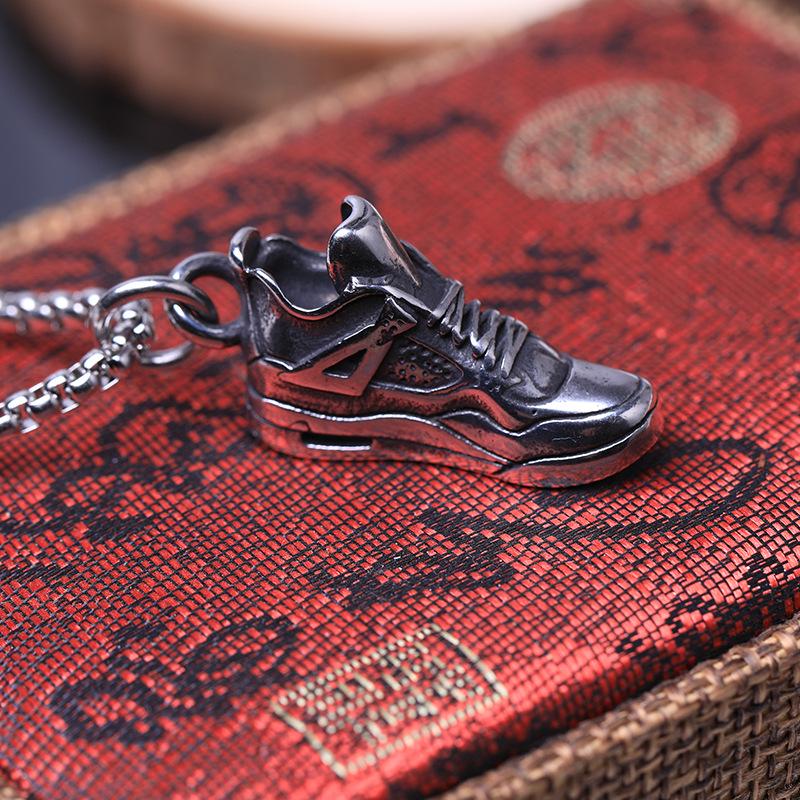European & American Hip Hop Retro Distressed AJ Basketball Sneakers with Creative Street Style and Titanium Steel Shoe Pendant Necklace