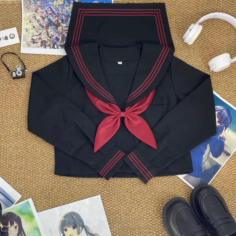 

Аутентичный матросский костюм с красной отделкой: Комплект студенческой формы в стиле JK Academy Large