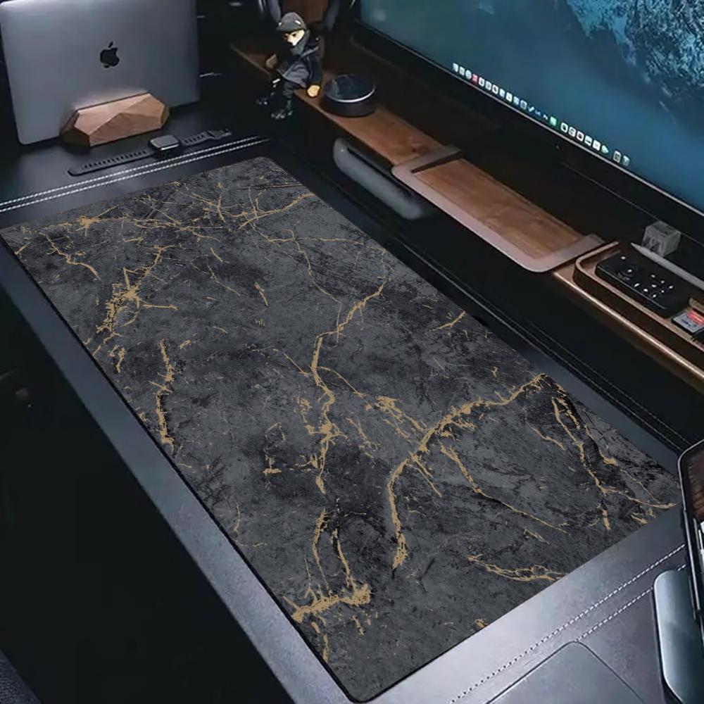 Large XXL Gold Vein Marble Mouse Pad Office Desk Mat Non-Slip Rubber Overlock Edges Keyboard Pad for Home Office Laptop Gamer