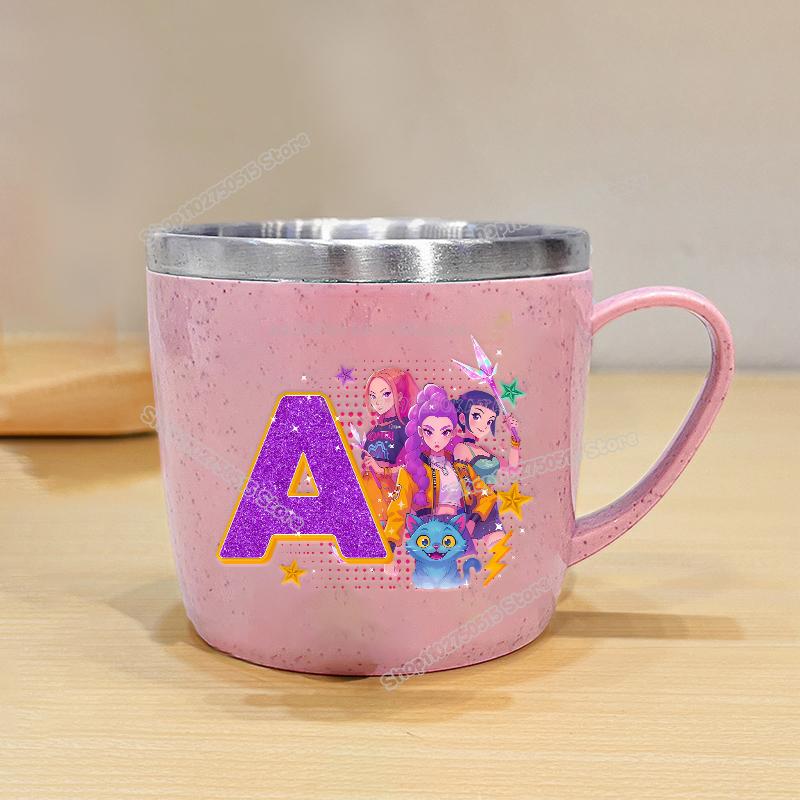 High Quality KPop Demon Hunters Letter A-z Milk Mugs Cartoon Children Water Cups School Office Coffee Tea Mug Girl Stainless Steel Drink Cup