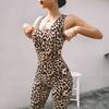 European Style Summer Women's Leopard Print Yoga Leotard Sleeveless Backless Jumpsuit