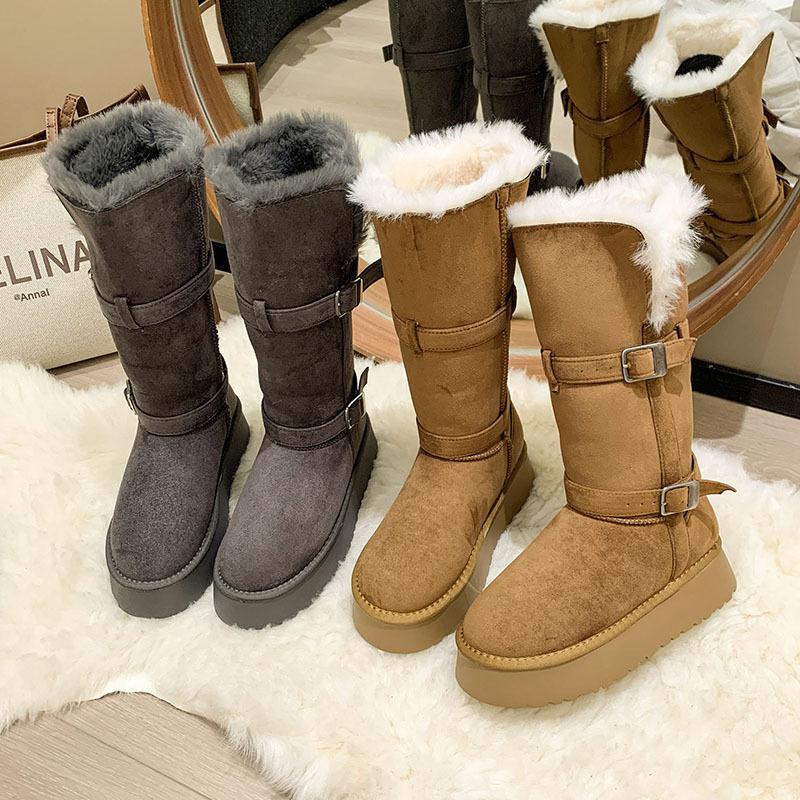 Long Snow Boots Women's 2025 Winter New Northeast Fluffy Plush Thickened Warm Outer Wear Thick-soled Cotton Boots