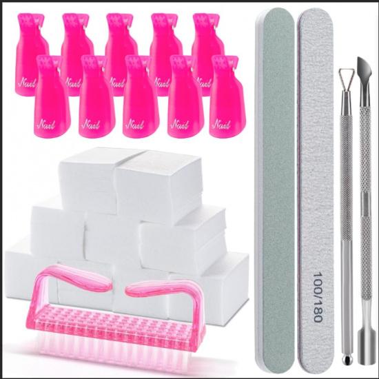 Gel Nail Polish Remover Tools Kit, with 10 Pcs Nail Clips, 400 Pcs Lint Free Nail Wipes, Nail Files 100/180, Buffer Block 400/4000, Nail Brush, розы красного
