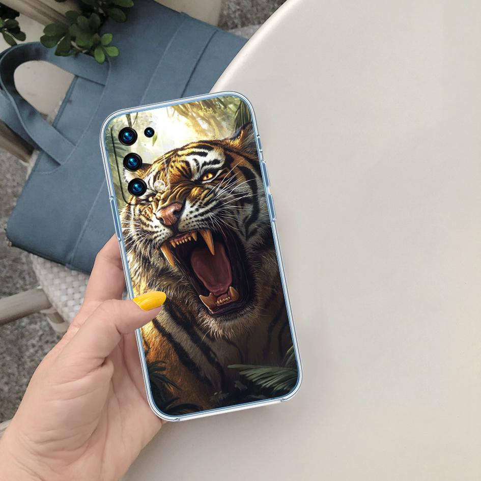 CJ7 Animal Tiger Soft Shell Transparent Phone Case for Samsung Galaxy A04 A04S A14 A23 A34 A54 M23 M33 M52 M53
