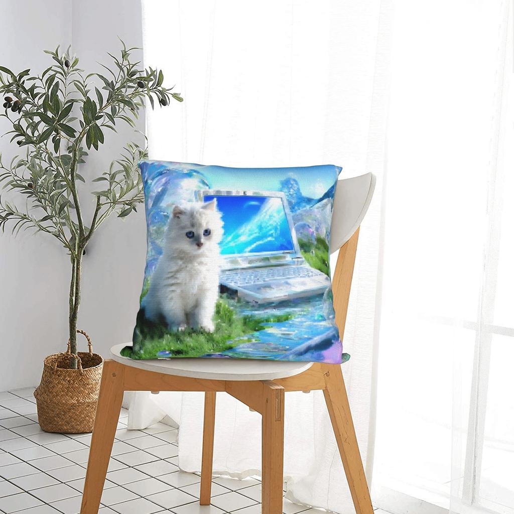 Computer Cat Frutiger Aero Square Pillow Cases Cushion Covers Customized Zipper Decorative Pillowcover for Home 45*45cm