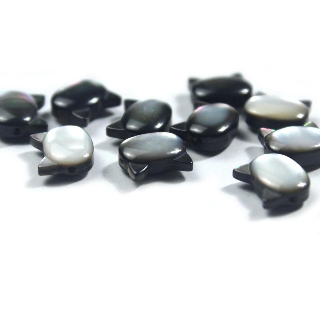 Perles d'espacement à perles Tête de chaton coquillage pour bijoux DIY: Accessoires Bracelet/Collier Coquillage Noir et Blanc.