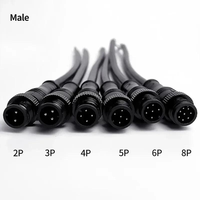 5/20Pcs M12 Metal Black Waterproof IP68 2 3 4 5 6 8Pin Male and Female LED Strip Outdoor IP68 Cable Connector 20cm Wire Plug