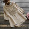 JPNTKY Women's Fashion Casual Solid Color Print 3/4 Sleeves O-Neck Blouses & Shirts