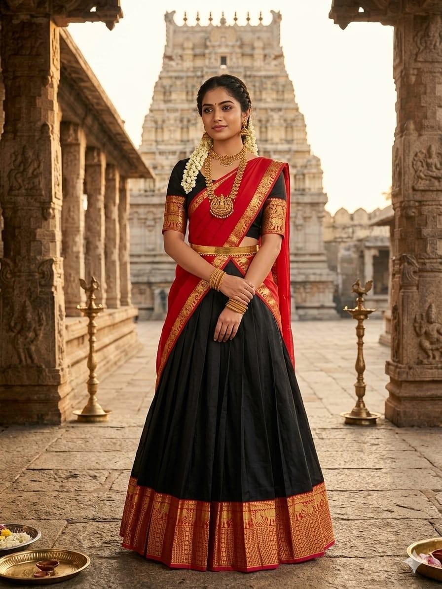 South Indian Style Ethnic Lehenga Choli Set Bollywood Women Lehenga Dupatta Set красный черный