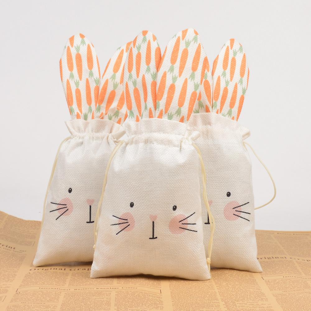 10pcs Gift Bag Rabbit Ear Linen Drawstring Bag Creative Easter Birthday Decoration Storage Bag Drawstring Bags