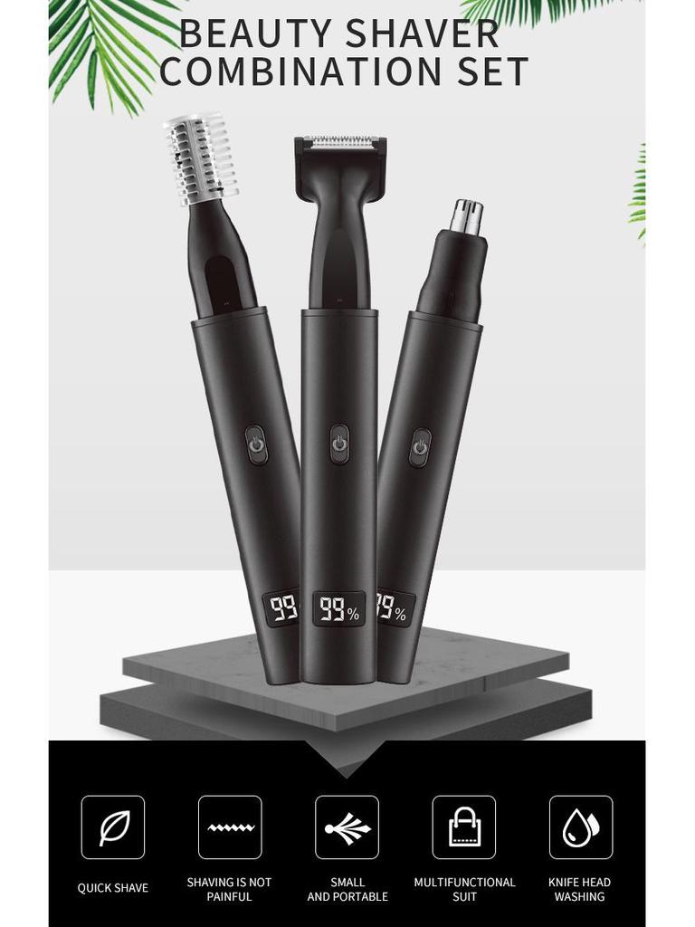 Rechargeable Multi-Functional Type-C Men's Grooming Kit: 3-in-1 Electric Nose Hair Trimmer