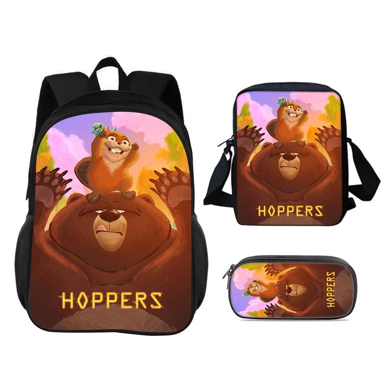 3Pcs Set Backpack Student School Shoulder Bag Pencil Bags Cartoon Movie Hoppers Travel Backpack Children Birthday Gift