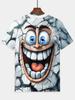 3D Cartoon Face Print Men'S Round Neck T-Shirt – Summer Casual Fashion Top, Breathable Outdoor Wear for Running & Gym, Fun Gift Idea for Trendy