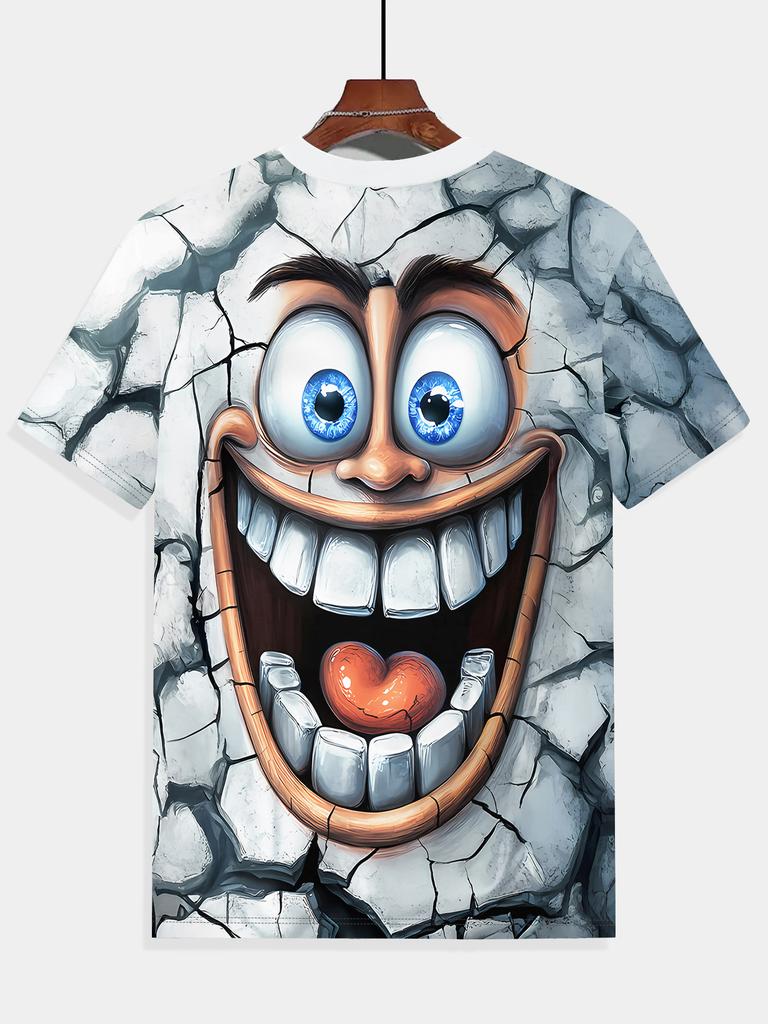 3D Cartoon Face Print Men'S Round Neck T-Shirt – Summer Casual Fashion Top, Breathable Outdoor Wear for Running & Gym, Fun Gift Idea for Trendy