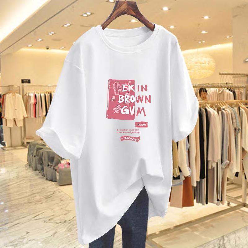 

apricot pure cotton loose niche letter short-sleeved T-shirt women s 2025 spring and summer new European goods large version unique top ins S