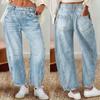 Elegant Splice Mid Waist Jeans Women Denim Pants Wide Leg Long Pant Mom Y2k Loose Casual Regular Straight Trousers