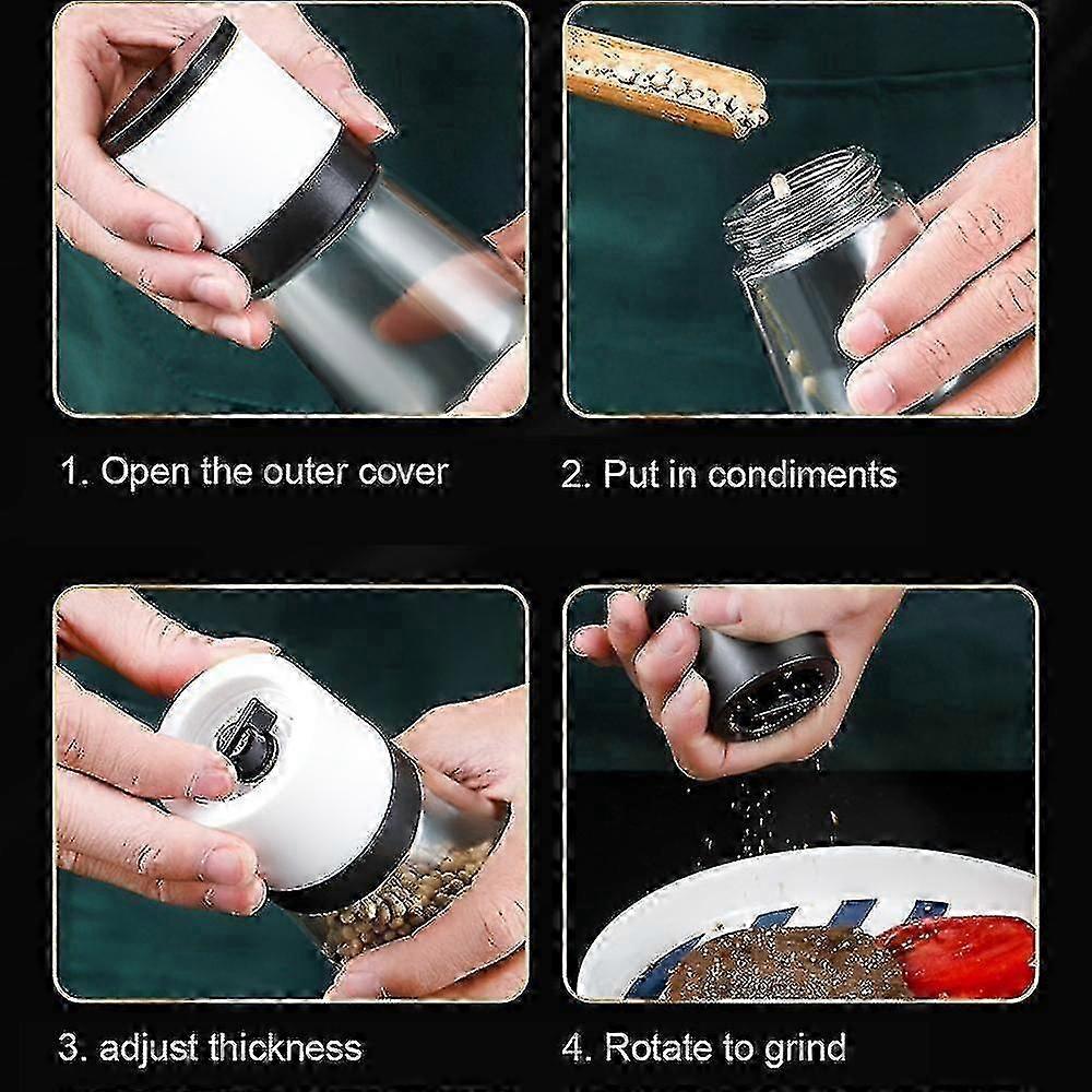 Salt And Pepper Grinder Set Of 2, Refillable Ceramic Grinder with Adjustable Coarseness, Glass Body, Freshness Locking Lid