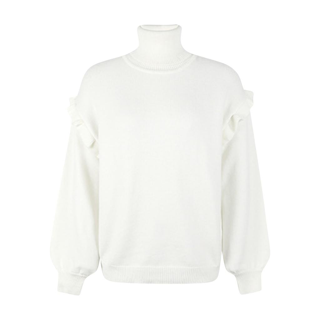 Women's Long Sleeve Pullover Knitwear Two Lapel Ruffle Sleeves Solid Color Sweater