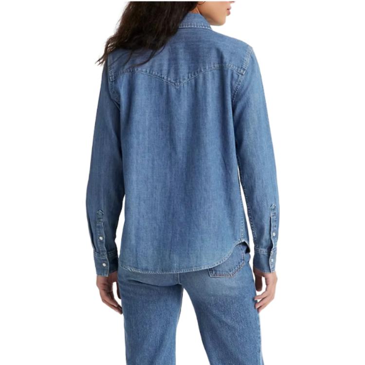Levis Solid Color Long Sleeve Collared Shirt Women Tops Blue 16786-0017