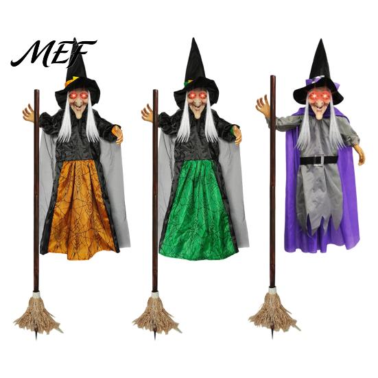 Outdoor Hanging Witch Decor 180cm Halloween Props, Flying Decoration with Scary Sounds & Lights, Wicked Garden Ornaments for Yard Lawn, Haunted House
