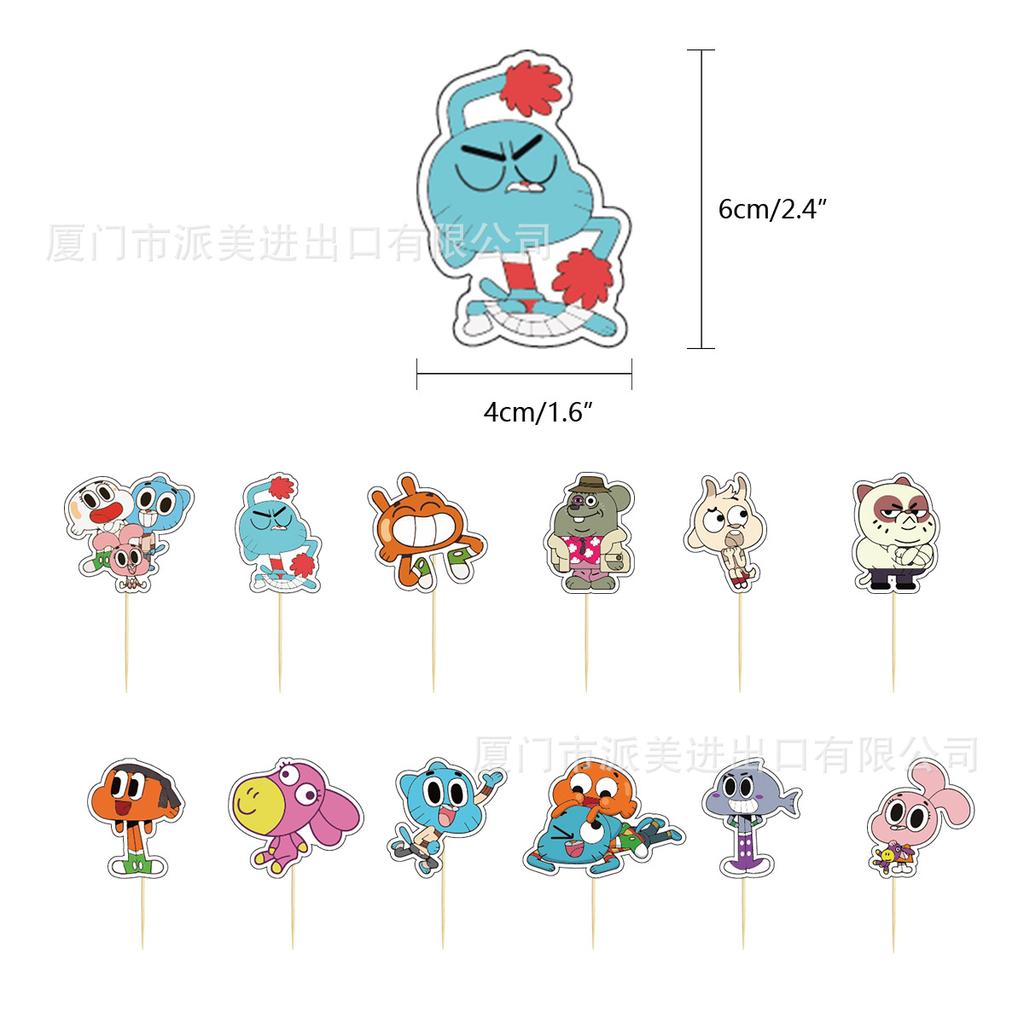Cartoon Amazing World Birthday Party Decorations Gum&balles Balloon Banner Cake Topper Rabbit Cat Anime Backdrop Kid Favor Gift