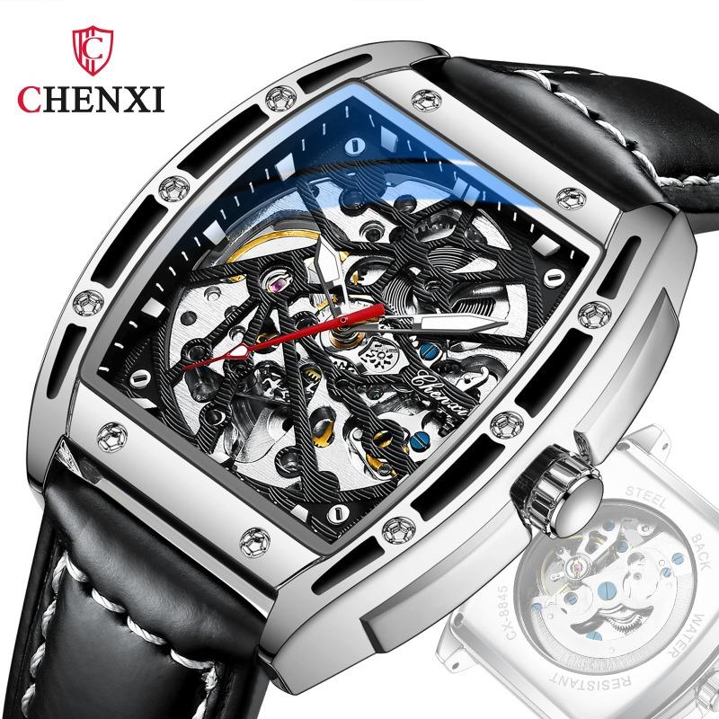 Chenxi montre mécanique automatique creuse en forme de tonneau de vin pour hommes lumineuse fabricant montre mécanique