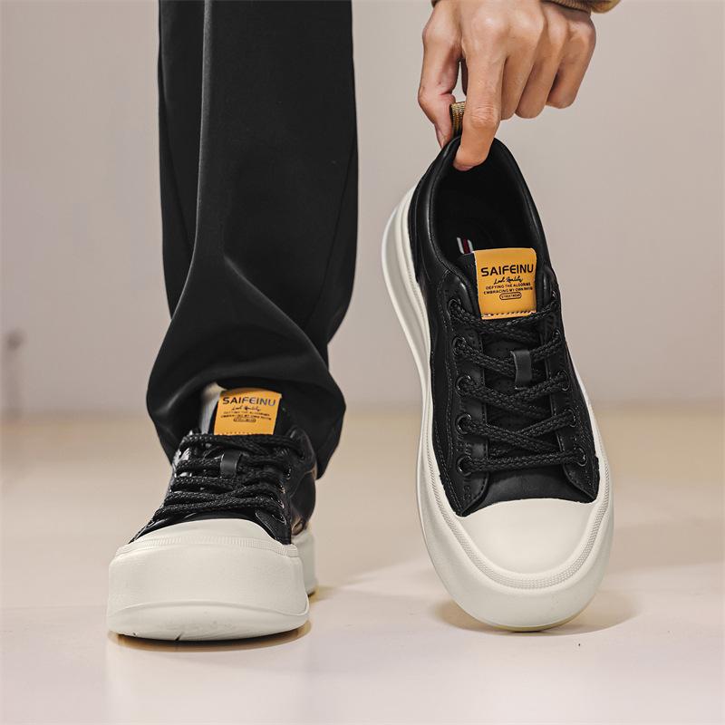 Men's black and white big head round head shoes men's shoes summer niche fashion new thick-soled versatile casual shoes low-top board shoes