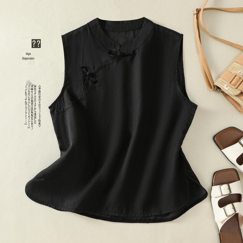 2025 Summer Women's Sleeveless Retro Button-Up Tank Top Jacket