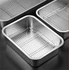 Deep Square Plate Basin with Rack Pallet Stainless Steel Bbq Fast Food Plate with Grid Mesh Dessert Dinner Set Restaurant Trays