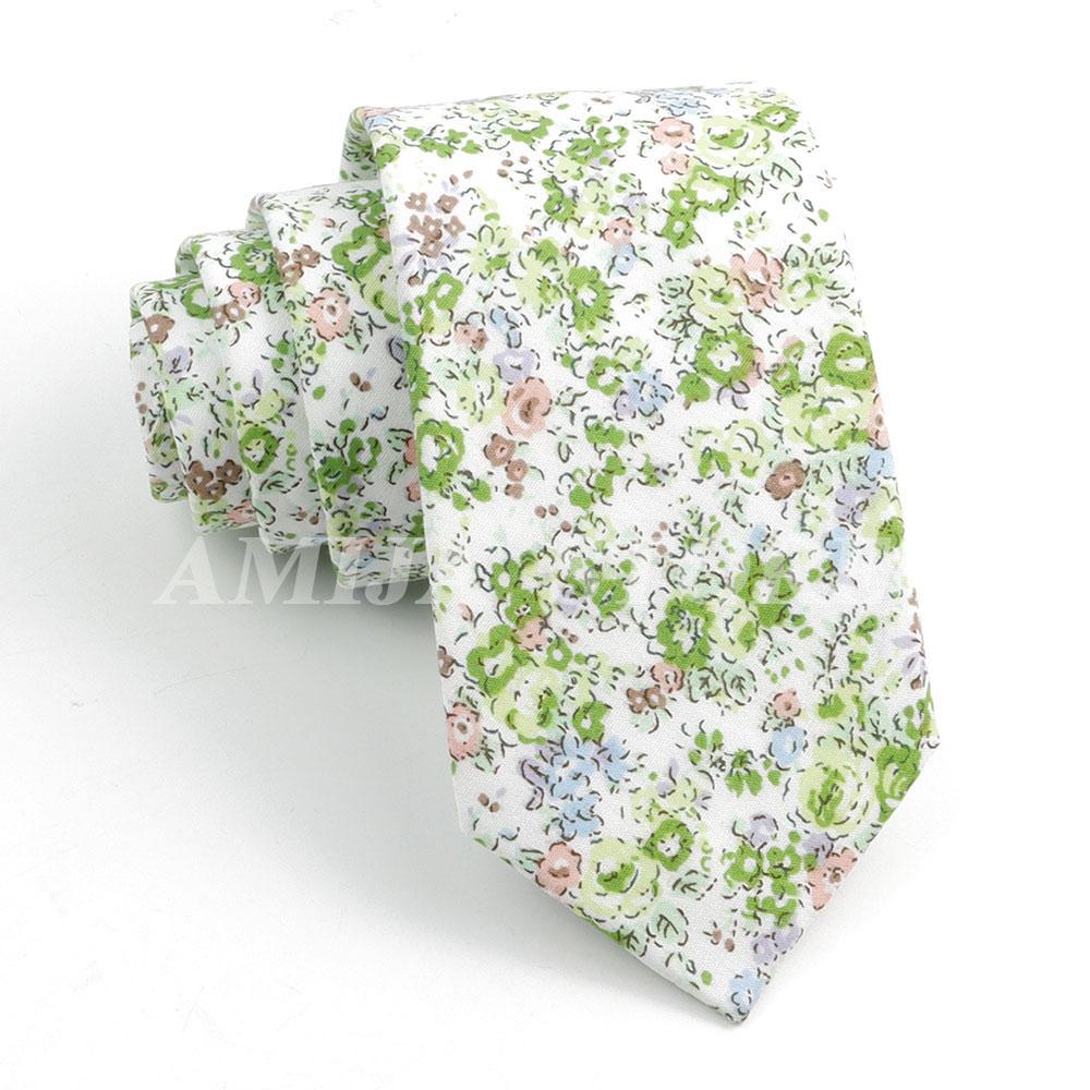 New Cotton Floral Tie For Men Women Soft Gentle Elegant Flower Necktie White Blue Yellow Narrow Skinny Wedding Party Accessories