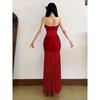 # Sisjuly# Flamenco Kiss Elegant Strapless Dress Cinched Mesh Patchwork Long Dress Red Dress Female