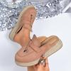 Fashion Casual Pink Suede Mules Slippers Women Hemp Sole Wedge Heels Sandals Women 2025 Summer Bohemia Slip On Sandals Plus Size 42