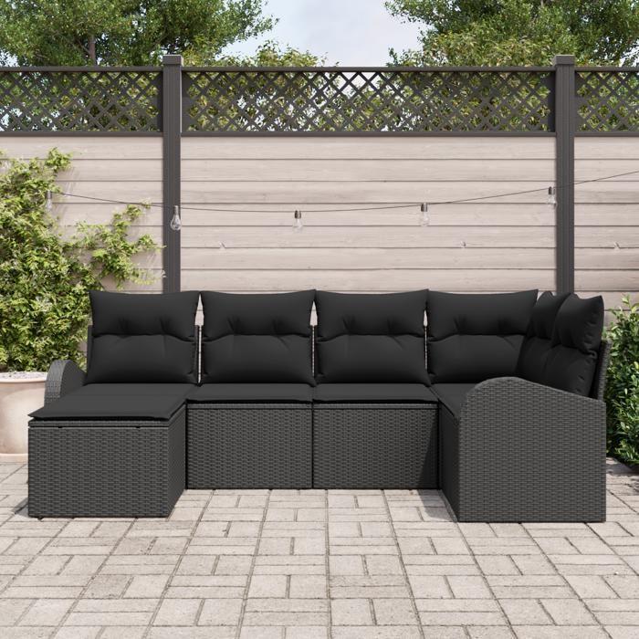 VidaXL Ensemble de Canapé de Jardin 6 pièces avec Coussins Noir Poly Rotin 3346113