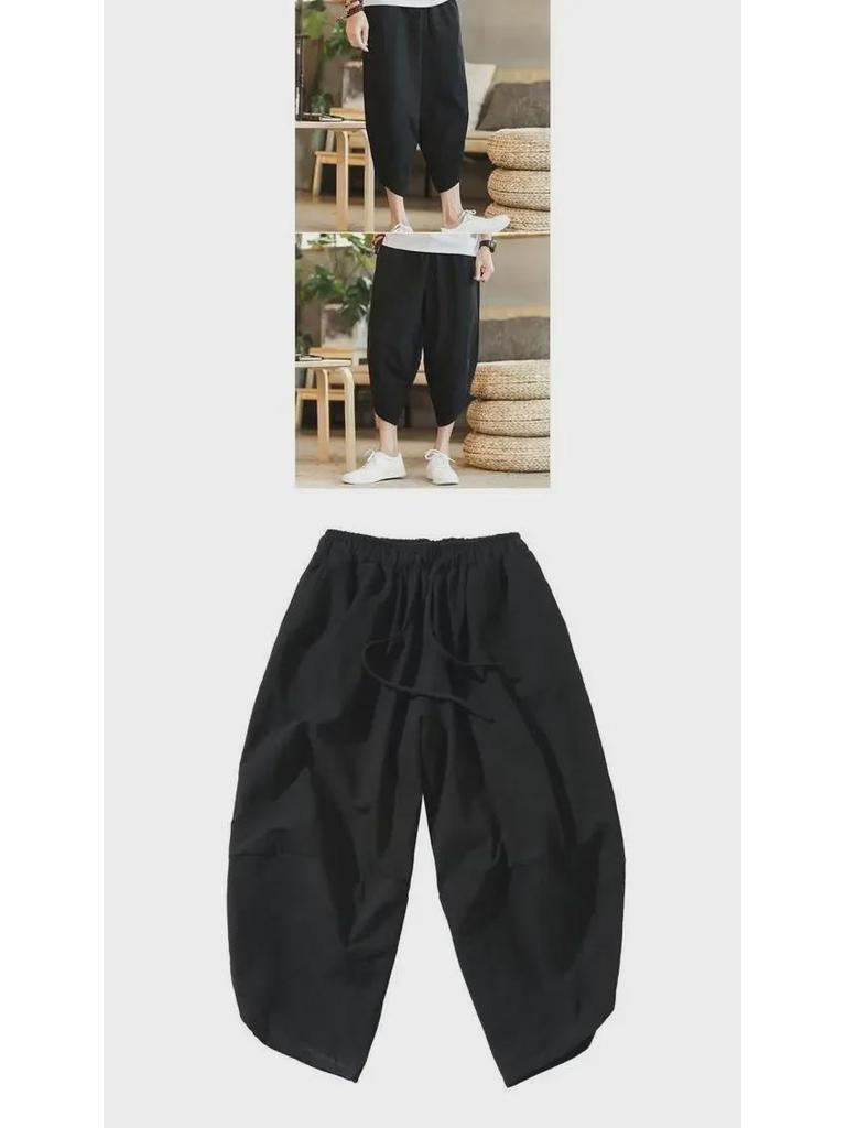 Men's Loose Wide-Leg Cropped Harem Pants - Trendy Plus Size Casual Chinese Style Shorts