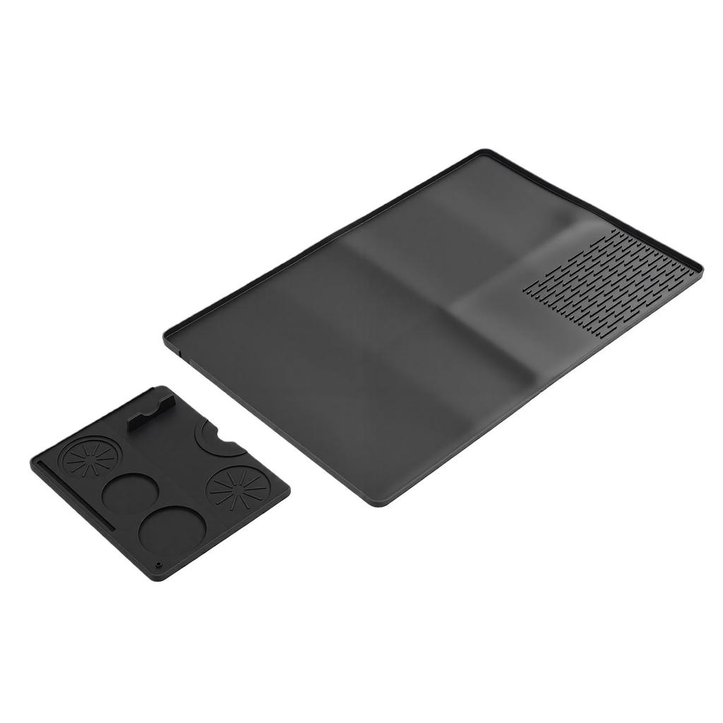 2 in 1 Silicone Coffee Mat Black Thickened Heat Proof Coffee Tamping Dish Drying Mat for Coffee Machine