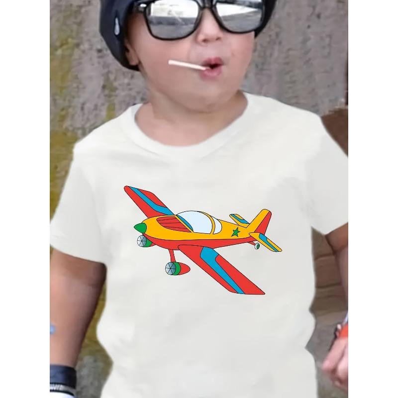 Boys Airplane Print Crewneck Casual Short Sleeve Tee 110 белый