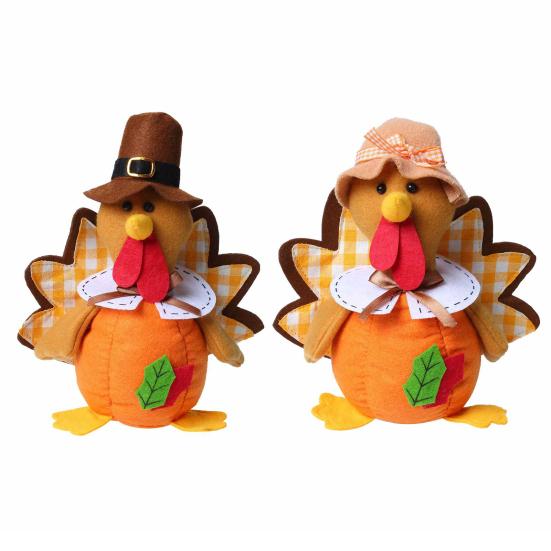 Seasonal Indoor Ornament Thanksgiving Plush Turkey Doll, Stuffed Animal Figurine, Autumn Soft Plushie Harvest Tabletop Decoration for Home Desktop