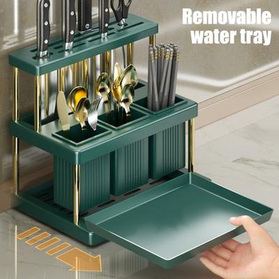 Storage Rack Kitchen Utensils Organizer Multiple Compartments Removable Chopsticks Spoons Kitchen Counter Shelf