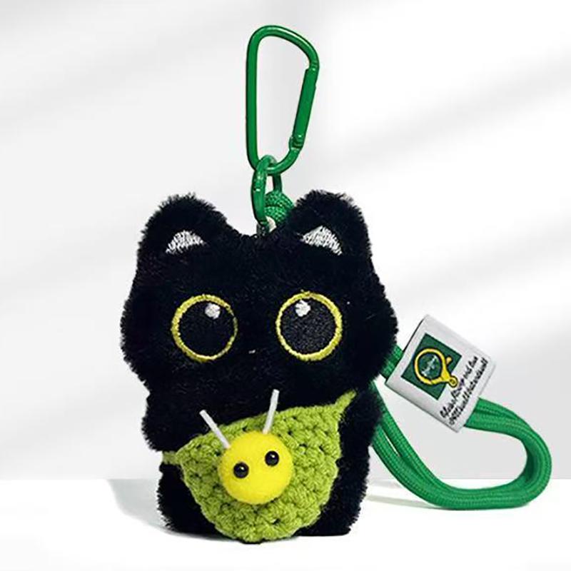 Cute Black Cat Keychain Pendant Backpack Hanging Plush Doll Kitty Cell Phone Charm Bag Keychain Halloween Pendant Keyring Decor