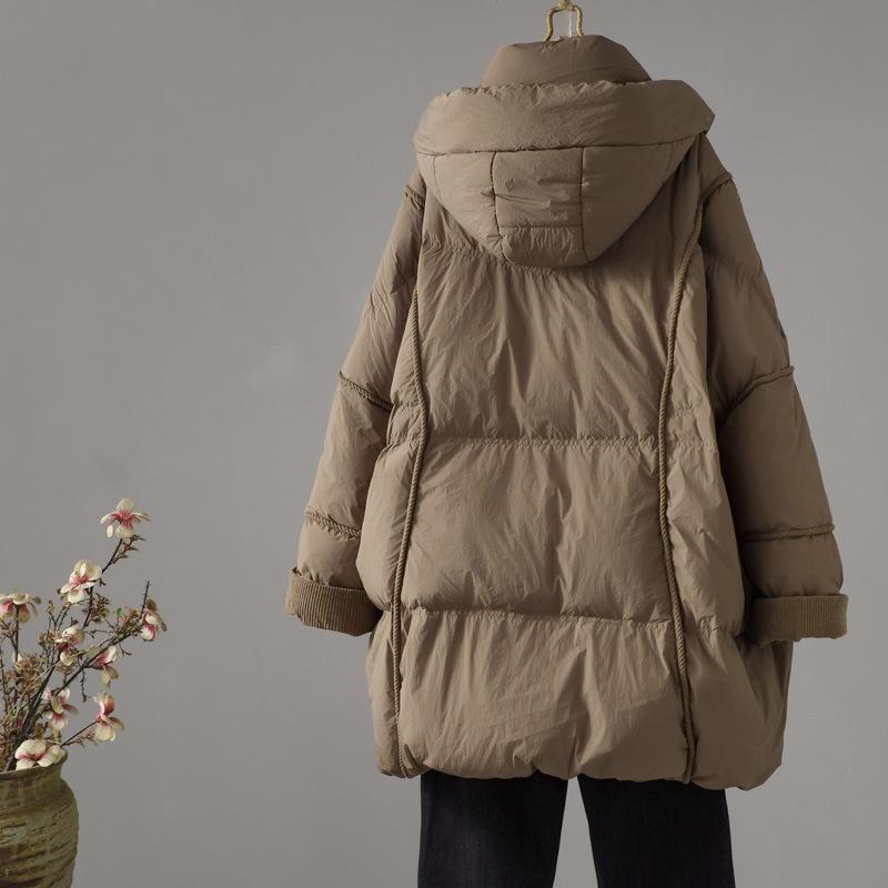 Winter Women White Duck Down Jacket Hooded Warm Oversize Puffer Coat Female Casual Loose Parka Pocket Outerwear