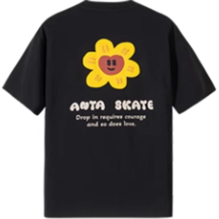 Anta Lockeres Atmungsaktives Rundhals Kurzarm Strickshirt Unisex Oberteile Basic-Schwarz 172528102-3