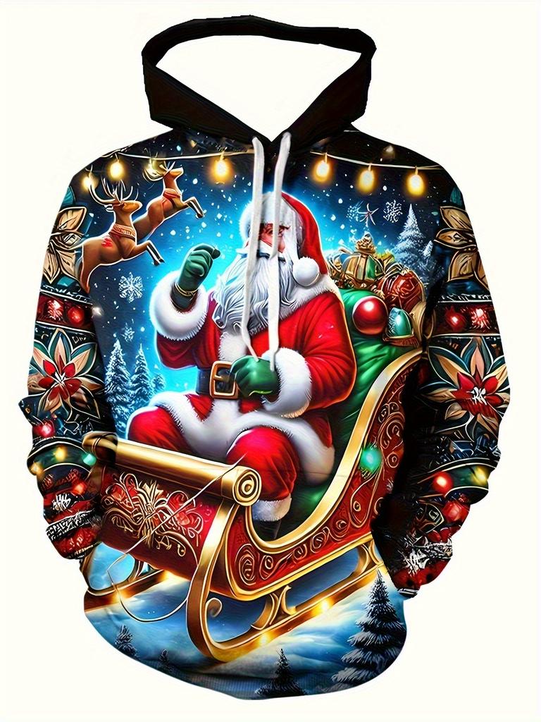 3D Printed Santa Claus Graphic Adult Hoodies Christmas Family Party Stylish Sweatshirts Reindeer Casual New Year Unisex Clothes
