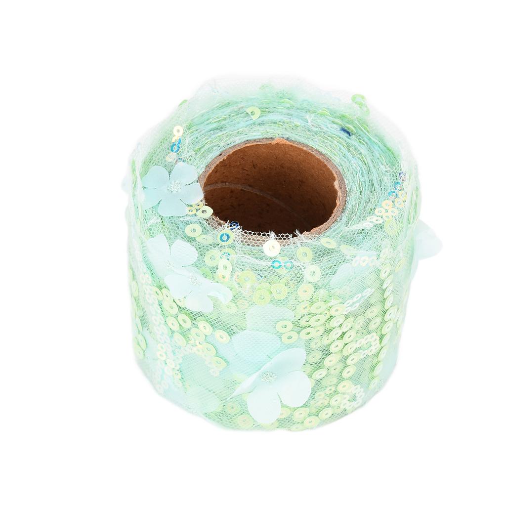 Tulle Roll 10 Yards Embroidered Sequins Flowers Mesh Ribbon Decorative Craft AccessoriesDark Pink