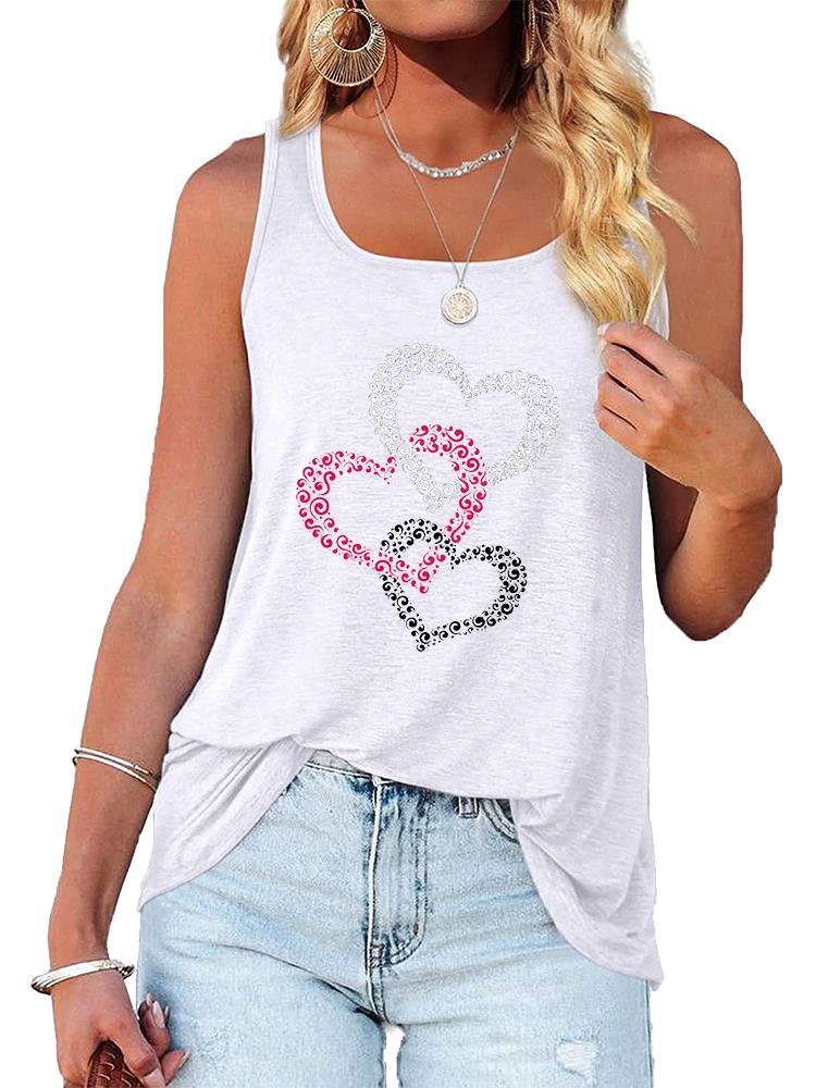 Women Fashion O Neck Print Tank Top Summer Casual Sleeveless T-shirt