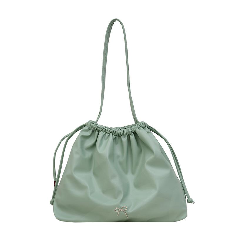 

Drawstring pleated bucket bag women s 2024 trendy new large-capacity autumn casual shoulder versatile tote bag зелений